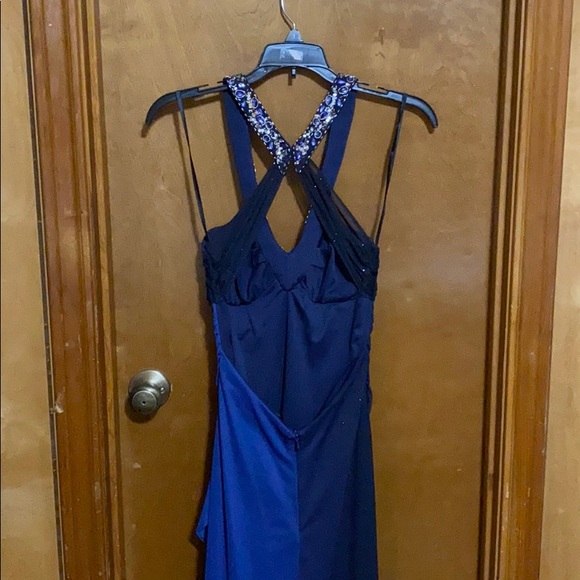 Navy Gradient Backless Floor Length Prom Dress - Picture 4 of 6